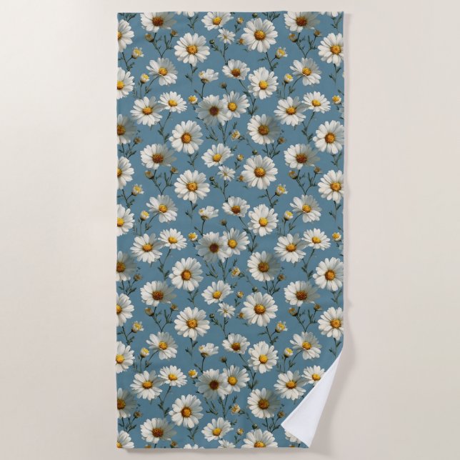 Serviette De Plage Fleur marguerite en bleu incomparable (Devant)