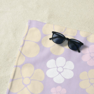 Serviette De Plage Fleur Motif - Pastel rose, jaune et violet