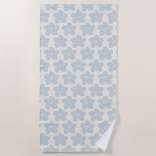 Serviette De Plage Fleur Rétro Bleu Clair Et Crème