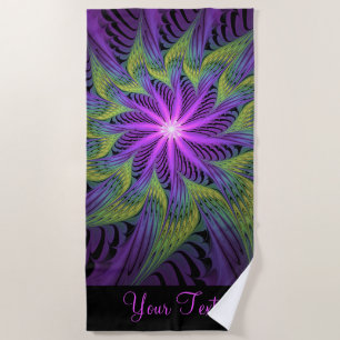 Serviette De Plage Fleur verte violette Art fractal abstrait moderne