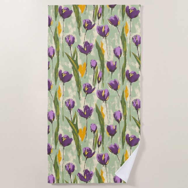 Serviette De Plage Fleurs Abstraites de tulipes sur Arrière - plan ve (Devant)