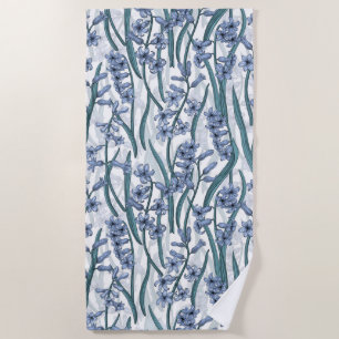 Serviette De Plage Fleurs Blue Hyacinth sur blanc