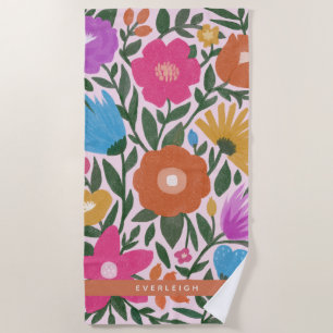 Serviette De Plage Fleurs colorées en gras Filles Nom