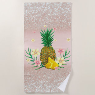Serviette De Plage Fleurs d'ananas Parties scintillant Bokeh Beach To