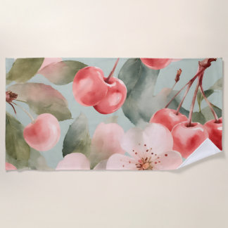 Serviette De Plage Fleurs de cerisier et cerises Art de printemps 
