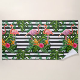 Serviette De Plage Fleurs de Flamant rose Hibiscus Blancs noirs