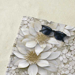 Serviette De Plage Fleurs de Lotus Blanc Or