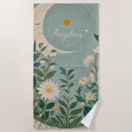 Serviette De Plage Fleurs de Lune : Pastel Floral et Crescent Moon