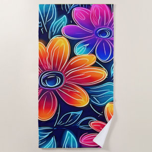 Serviette De Plage Fleurs de néon brillantes
