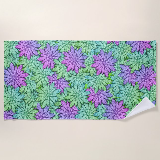Serviette De Plage Fleurs de pierre verte et violette (Devant)