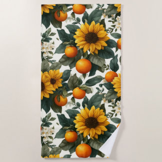 Serviette De Plage Fleurs de soleil et oranges Conception d'automne