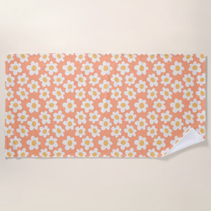 Serviette De Plage Fleurs de style rétro sur arrière - plan orange
