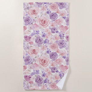 Serviette De Plage Fleurs de teinte rose violet pour la Saint-Valenti