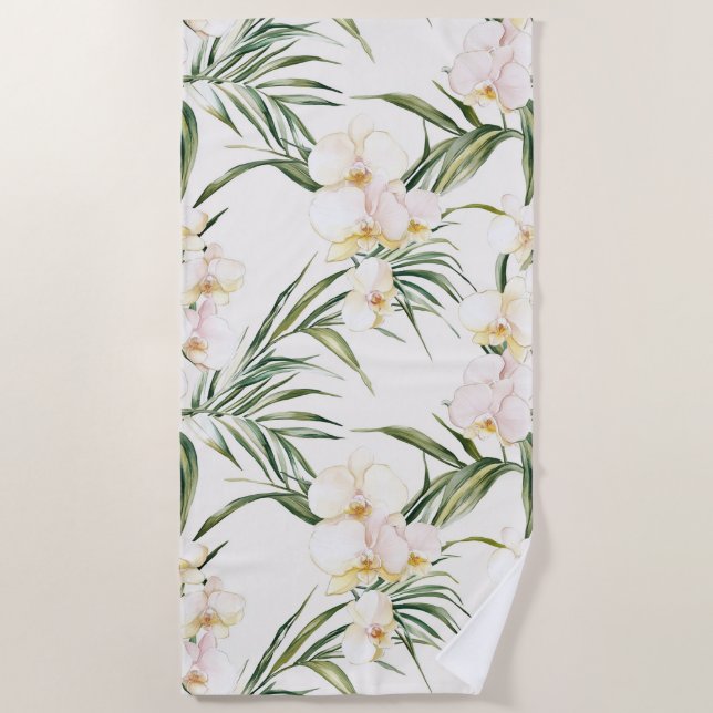 Serviette De Plage Fleurs d'orchidées blanches tropicales (Devant)