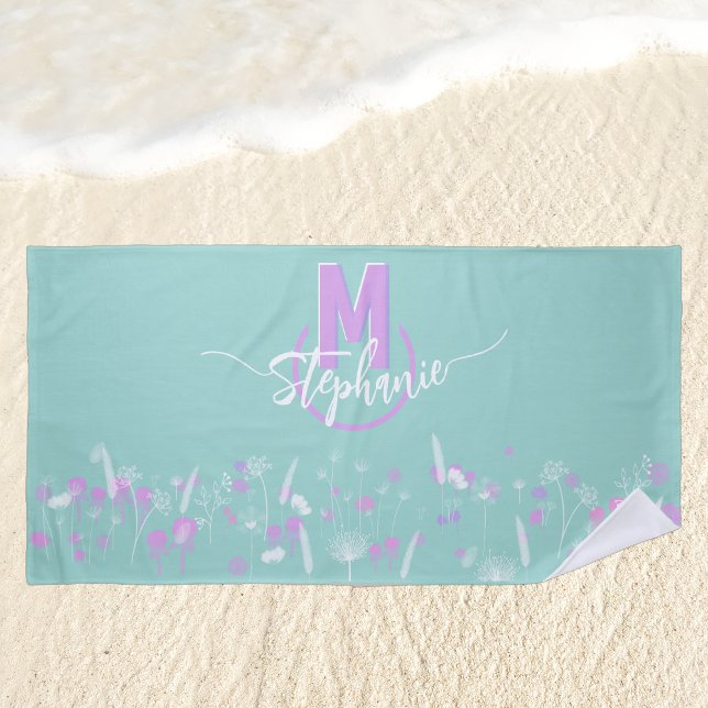 Serviette De Plage Fleurs douces monogrammées (Créateur téléchargé)