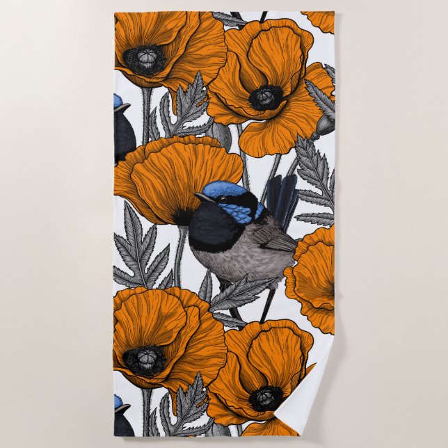 Serviette De Plage Fleurs et fleurs de pavot orangé 2 (Devant)