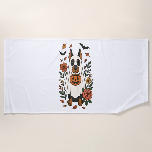 Serviette De Plage Fleurs Halloween Doberman Pinscher (Devant)