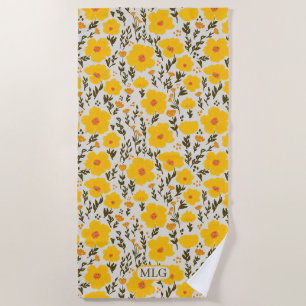 Serviette De Plage Fleurs jaunes de prairie fleurie motif & Monogramm