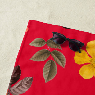 Serviette De Plage Fleurs jaunes et roses blanches 13