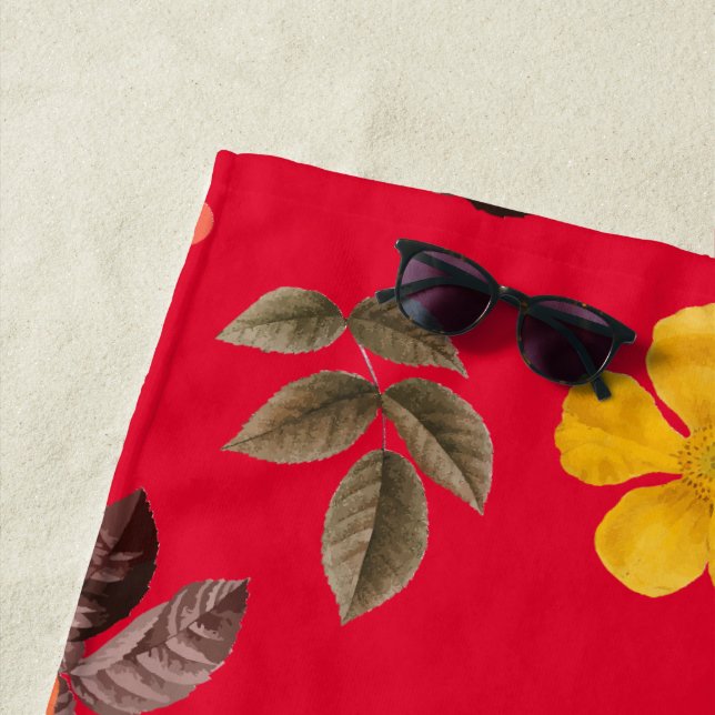 Serviette De Plage Fleurs jaunes et roses blanches 13 (En situation)