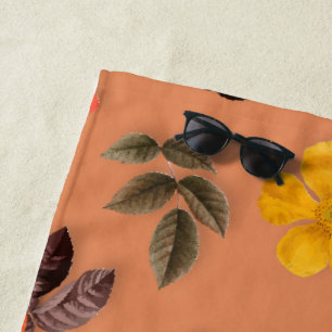 Serviette De Plage Fleurs jaunes et roses blanches 25
