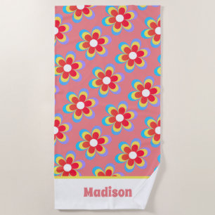 Serviette De Plage Fleurs les années 70 personnalisées rétro