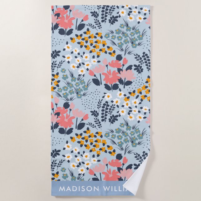 Serviette De Plage Fleurs Monogrammes élégant (Devant)