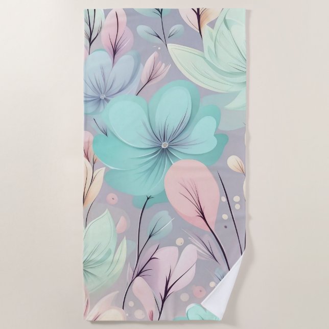 Serviette De Plage Fleurs pastel et Feuilles sur Arrière - plan viole (Devant)