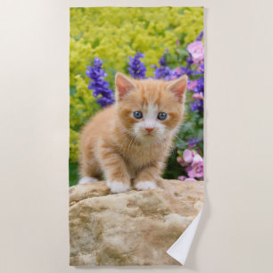 Serviette De Plage Fleurs pelucheuses mignonnes de chaton de chat de
