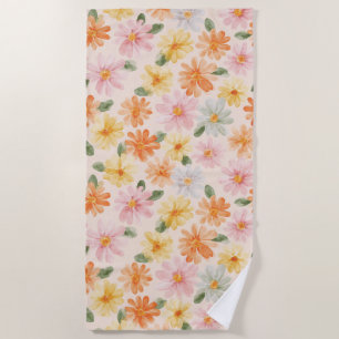 Serviette De Plage Fleurs Rose Jaune Bleu Pêche