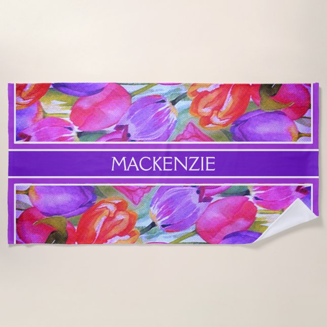 Serviette De Plage Fleurs roses (Devant)