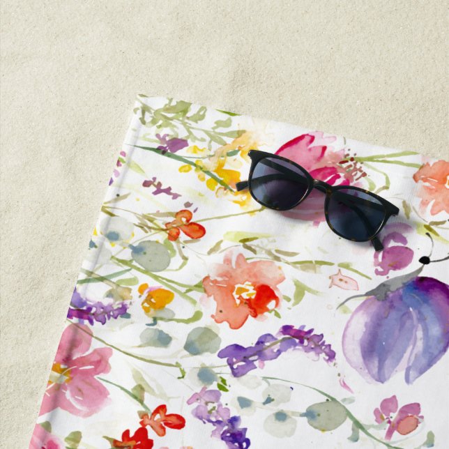 Serviette De Plage Fleurs sauvages fantastiques| Aquarelle (En situation)