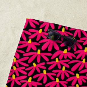 Serviette De Plage Fleurs stylisées - Crimson, Ambre et Noir