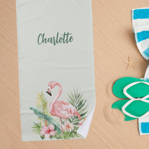 Serviette De Plage Fleurs tropicales rose flamant sauge vert