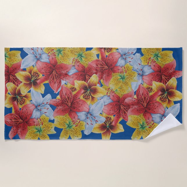 Serviette De Plage fleurs uniques grandes et audacieuses colorées flo (Devant)