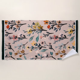 Serviette De Plage Fleurs vintages : Rose poussiéreux Boho aquarelle 