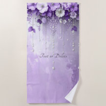 Serviette de plage Fleurs violettes avec perles pe