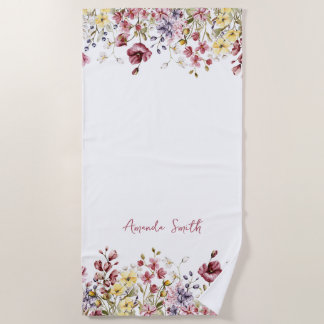 Serviette De Plage Floral Beach Towel Nom Customisé Fleurs
