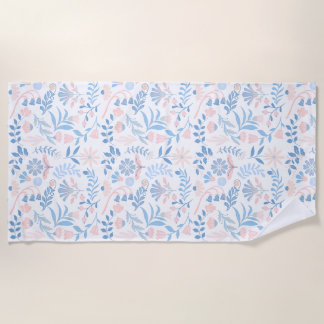 Serviette De Plage Floral design boho block print blue pink girly