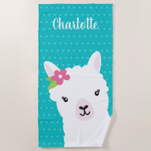 Serviette De Plage Floral Llama Alpaca Enfants Turquoises personnalis