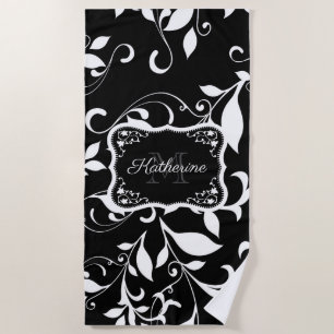 Serviette De Plage Floral noir et blanc