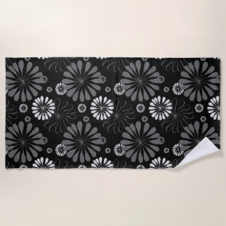 Serviette De Plage Floral noir et blanc rétro