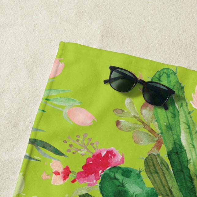 Serviette De Plage Floral Pastel Cactus (En situation)