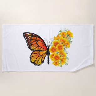 Serviette De Plage Flower Butterfly with Yellow California Poppy