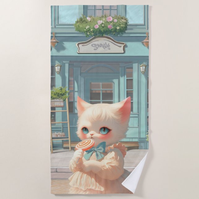Serviette De Plage Fluffy Kitten avec Lollipop à la pâtisserie (Devant)