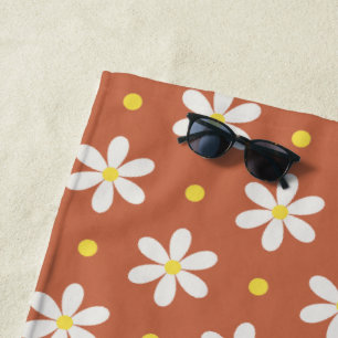 Serviette De Plage Fond personnalisé à motif de pâquerettes blanches