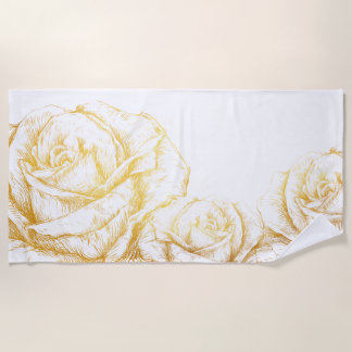 Serviette De Plage Fond personnalisé roses anciennes florales faux or