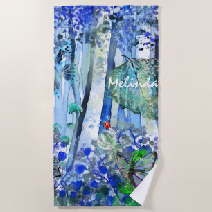 Serviette De Plage Forêt bleue avec nom