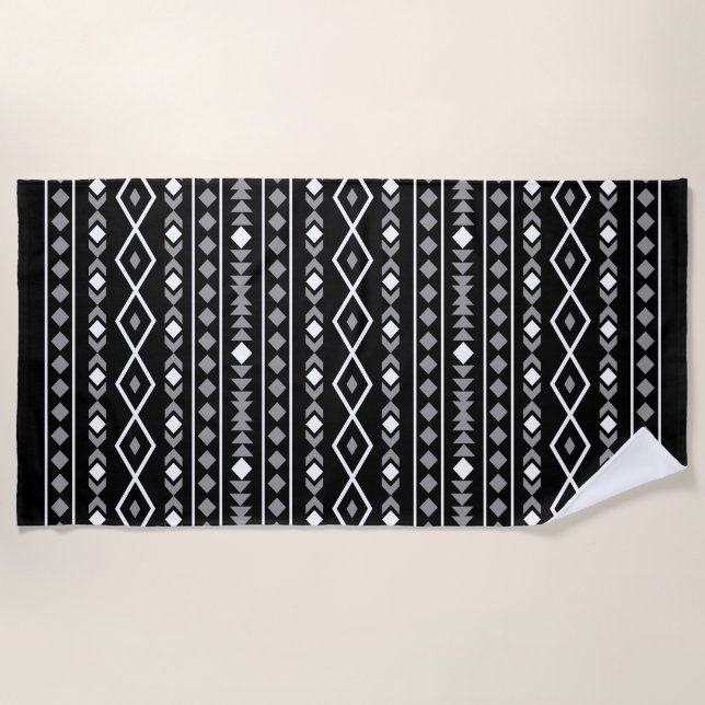 Serviette De Plage Formes Aztec Motif gris noir (Devant)