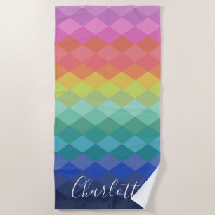Serviette De Plage Formes géométriques colorées Rainbow Personnalisée